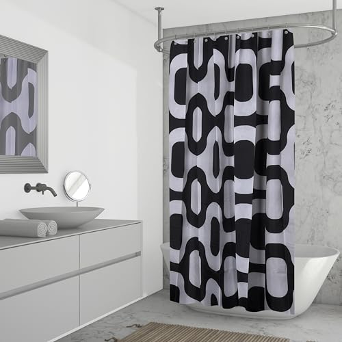 Image of HOMETHREADS Embrace Luxury with Our 6-Feet Long Premium Polyester Shower Curtain with 12 Hooks for a Lavish Bathroom Ambiance | Stylish, Splendid, and Perfectly Sized (3D Black, 180x180cm)