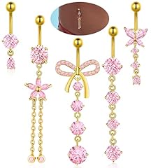 Gold Plated Pink Dangle Belly Button Rings