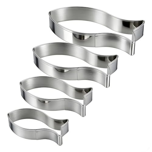 Fisch Ausstecher Set, 4 Stück Fisch Kommunion Plätzchen Ausstecher Keksausstecher für Christen Taufdekoration Ausstechformen Edelstahl, Plätzchenformen für Tortendeko, Fischformen Kommunion,Taufe