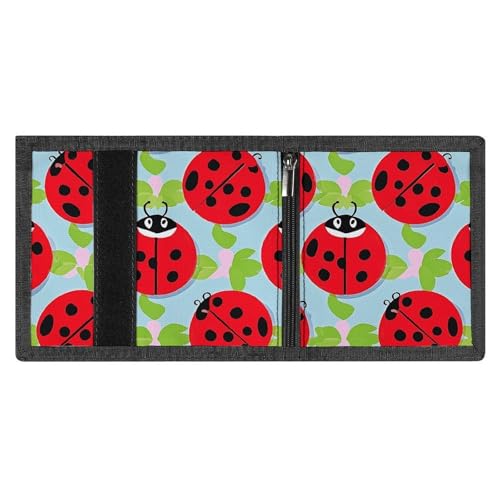 Red Ladybug Pattern Wallets for Man Women, Slim Trifold Wallet with ID Window, Durable Credit Card Holder for Travel4