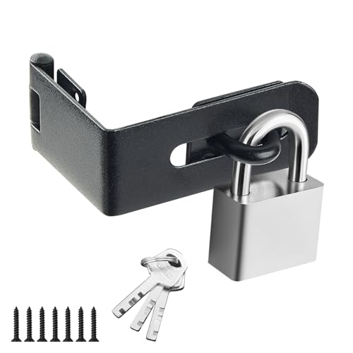 GEMASP Door Lock Hasp Latch, 90 Degree Solid Iron Safety Packlock Drawer Hasp Lock Latch, Extra Thick Gate Lock Hasp with Keys Brushed Finish (2.24 Inch, Black)