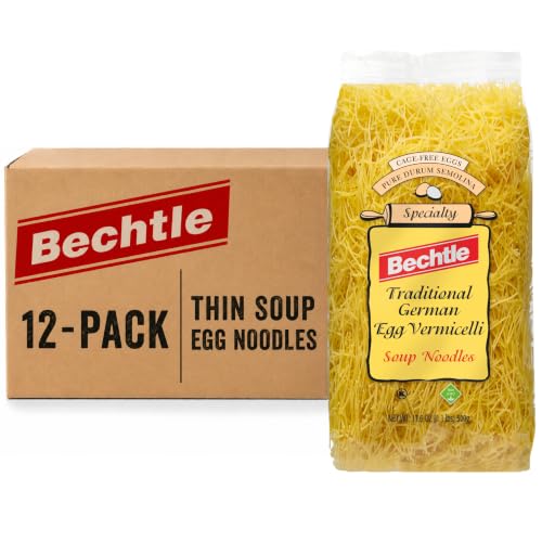 Bechtle Traditional German Egg Noodles - Thin Soup Pasta Made with Cage-Free Eggs & Durum Wheat Semolina. Authentic Imported from Germany, Handcrafted, Non-GMO, Kosher (17.6oz, Pack of 12)