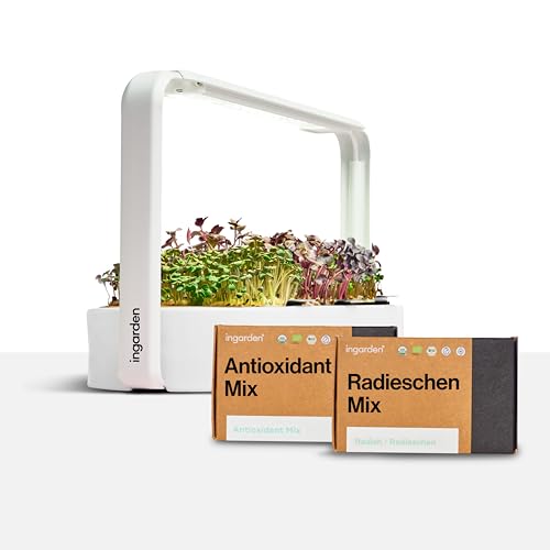 Ingarden Smart Garden Starter-Set - Indoor Garden mit LED für Microgreens - inkl. 12 Bio-Saatpads - Schale aus Ozeanplastik weiß - skandinavisches Design - erntereif in nur 7 Tagen, ohne Erde.