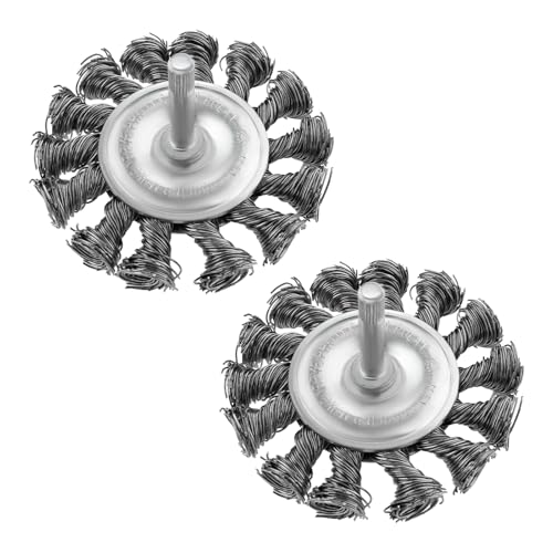 eMagTech 2pcs Twist Knot Wire Wheel Brush for Drill Shank Mounted 6mm Rotary Steel Twist-Knot Wheel Cup Brush 75mm for Rust Removal Corrosion Paint