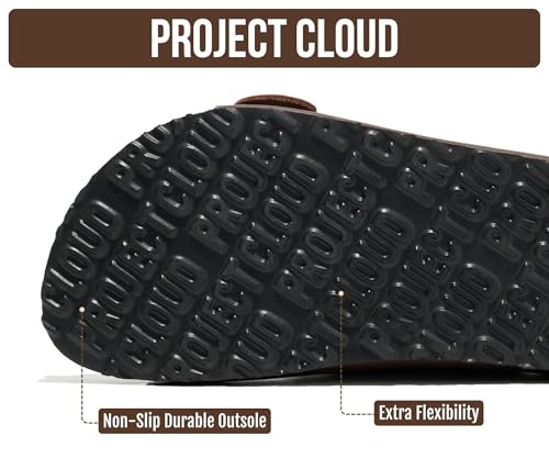Image of Project Cloud 100% Genuine Leather Flat Sandals for Women 2026 Comfortable Beach Essentials Womens Sandals Memory Foam Vacation Essentials Slides for Women Footwear (Santorini)