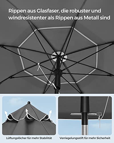 SONGMICS Sonnenschirm 160 cm, Sonnenschutz, UPF 50+, Strandschirm, beidseitig um 30° knickbar, höhenverstellbar, mit Tragetasche, für Balkon, Garten, Terrasse, Strand, ohne Ständer, grau GPU060G01