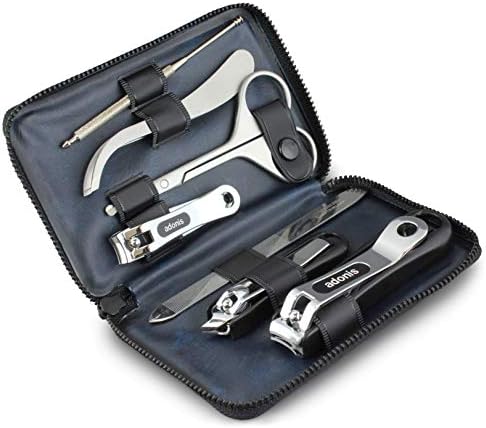 Seki EDGEAdonis Grooming Kit (G-3022) Mens Grooming Kit - 7 Piece Manicure & Pedicure Nail Kit with Nail Clippers, Nail Nippers, Nose Scissors, Nail File, & Tweezers in Travel Case