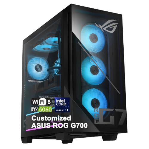 iCarp Customized Desktop Made with ASUS ROG G700 AI Gaming Desktop Intel 20-core Ultra 7 265KF 32GB/64GB DDR5 1TB/2TB/4TB SSD GeForce RTX 5060 (614 AI Tops) Liquid Cooling WiFi 6 Win11