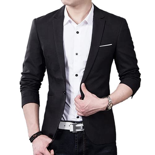 Men's Casual Suit Blazer Jackets Lightweight Sports Coats One Button Slim Fit Formal Suit Solid Jacket Black 5XL