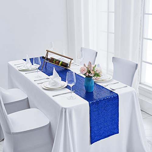 2 Packs 12 x 72 inches Royal Blue Sequin Table Runner, Glitter Runner for Birthday Party Supplies Decorations Wedding Bachelorette Holiday Celebration Bridal Shower Baby Shower by Pufogu - Used condition - Image 6