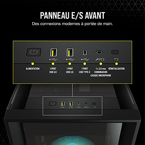 Corsair ICUE 5000X RGB Moyen-Tour Connecté En Verre Trempé Boîtier (Quatre Panneaux, Système De Cbles RapidRoute, Trois Ventilateurs De 120 Mm Inclus, Ã‰clairage Intelligent) Noir