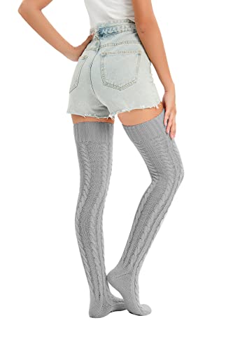 Image of YELAIVP Women's Thigh High Socks Over Knee Cable Knit Boot Stockings Winter Long Warm Leg Warmers