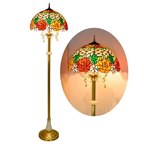 IUokLU Lámpara De Pie Estilo De 40 Cm,Luz De Lectura con Vidrieras Rosas,Base De Cobre Vintage,Ideal para Dormitorio U Oficina.