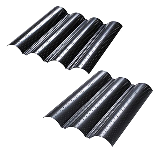 Upkoch 2 Pcs French Bread Pan Grill Tray Cookie Mold Perforated Baking Sheet Perforated Baguettes Pan Toaster Pan Bread Baking Shelf Black Carbon Steel Wave Small Tools #TOP16