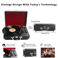 Tourne-Disque Bluetooth, Platine Vinyle Portable à 3 Vitesses, Haut-parleurs stéréo intégrés, Conception de Valise… - Les Beatles, Paul McCartney, John Lennon, RIngo Starr, George Harrison Tourne-Disque Bluetooth, Platine Vinyle Portable à 3 Vitesses, Haut-parleurs stéréo intégrés, Conception de Valise… – Image 3