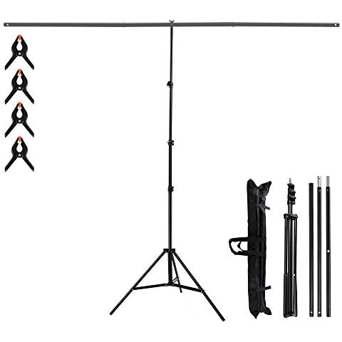 T-Shape Portable Background Backdrop Support Stand Kit 6.5ft Wide 8.5ft Tall for Video Studio Photography with 4 Spring Clamps and Carrying Bag Cover