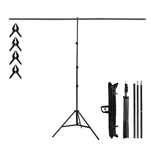 T-Shape Portable Background Backdrop Support Stand Kit 6.5ft Wide 8.5ft Tall for Video Studio Photography with 4 Spring Clamps and Carrying Bag