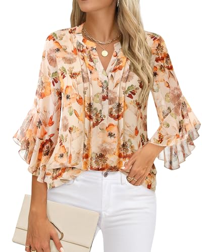 Image of Timeson Women's Short Sleeve V Neck Blouses Shirts Floral Double Layers Mesh Tunics Tops