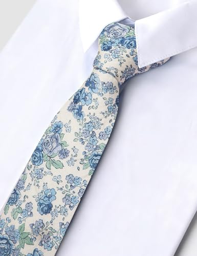 Image of Barry.Wang 100% Cotton Floral Ties for Men 63 inch Extra Long Necktie Clip