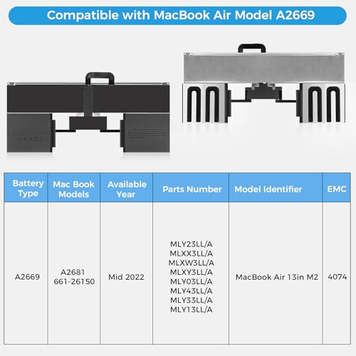 Image of A2681 Battery,A2669 Battery Replacement for MacBook Air 13 inch A2681(M2,2022) A3113(M3,2024) (Upgraded High Performance 11.54V 52.6Wh 4561mAh)