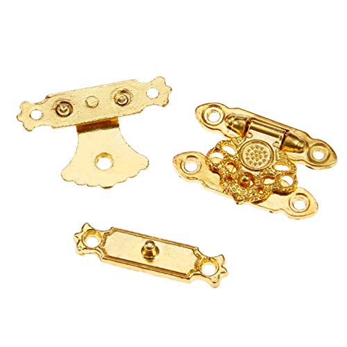 Image of Safety Hasp Lock 2Pcs Antique Gold Jewelry Box Padlock Hasps Locked Catch Latches Flower Wooden Wine Box Handbag Buckle Vintage Hardware (Color : B)