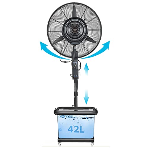 OWOHYG Ventilador nebulizador oscilante, Altura Ajustable con 3 Modos de Viento, Pedestal para Patio, Restaurante Exterior, Taller (71 cm/28 Pulgadas)