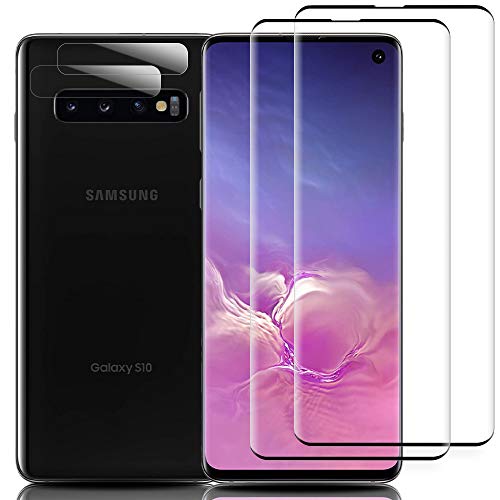 Schutzfolie für Panzerglas für Samsung Galaxy S10 Fingerabdruck-ID Unterstützen 2&2 Stück 9H Glas Displayschutz mit Kameraschutz 3D Gebogen Folie Kompatibel mit Handyhülle für Samsung S10