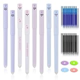 GZGXKJ 8 Stück Radierstifte 0.5 mm Radierbar Stift Tier Süße Stifte Radierbarer Kugelschreiber mit 40 Ersatzminen + 4 Radiergummis Geeignet für Schul Familien Schüler und Bürobedarf