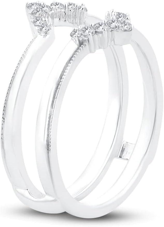 PVN Jewels Cubic Zirconia Curved Bridal Ring Enhancer Guard for Women Engagement Rings in 925 Sterling Silver 8