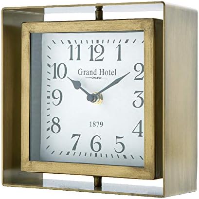 NIKKY HOME Rotating Table Clock, Non-Ticking Silent Battery Operated Decorative Mantel Desk Shelf Metal Clock for Home, Office, Living Room, Bed Room - Gold