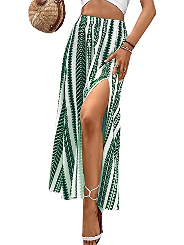 Sampeel Women's 2023 Bohemian Elastic Casual Skirt Trendy Maxi Skirts With Slit Green Xs #TOP10