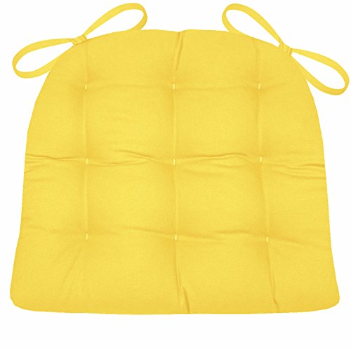 Barnett Home Decor Cotton Duck Yellow Dining Chair Pad With Ties - Size Standard - Latex Foam Fill Cushion - Machine Washable, Reversible, Solid Color, 100% Cotton, Made In Usa #TOP8