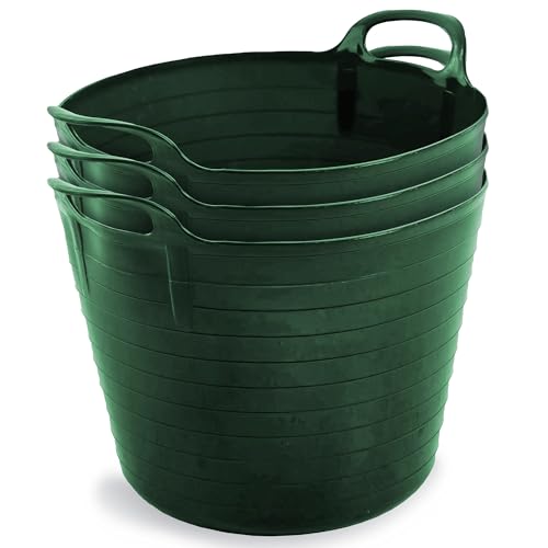 Neat Plastics 42L Flexi Tubs 3 Pack - Large Garden Tubs with Handles Heavy Duty Ideal Bath & Flexi Bucket Durable Flexible Buckets for Home & Garden (Green)