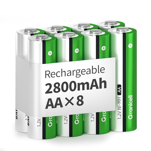 Granicell AA Wiederaufladbare Batterien 2800 mAh Hohe Kapazität 1500 Zyklen, 1.2V NiMH Low Self Discharge AA Batterie, 8er Pack