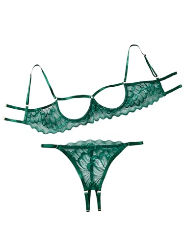 Image of Lilosy Sexy Underwire Floral Lace Sheer Lingerie Set for Women See Through Bra and Panty 2 Piece