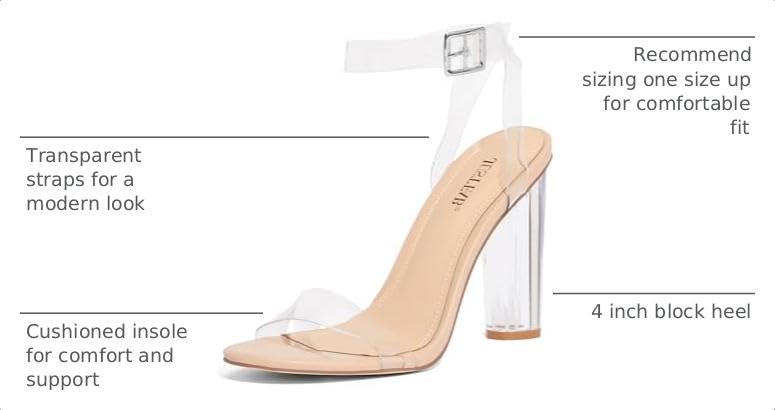 Image of JustFab Clear Heels for Women 4 Inches Chunky Heels Sandals for Women Comfy Open Toe Block Heeled Sandals Ankle Strappy Heels for 2026