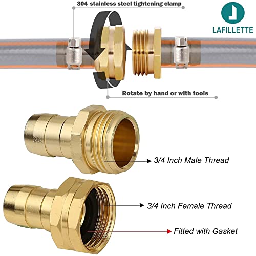 Image of LAFILLETTE Garden Hose Repair Pipe Connector with Clamps Hose, Fit for 3 /4 inch Garden Hose Connector (Pack of 5)