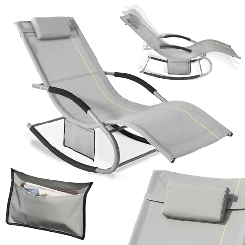 SoBuy Sonnenliege Gartenliege wetterfest Liegestuhl Schaukelstuhl mit Kopfkissen Relaxliege...