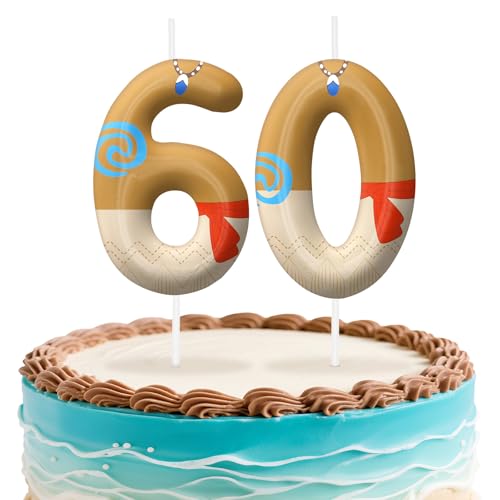 Image of Hawaii Number 60 Birthday Candles, Island Themed Cake Topper for Boys Girls Cake Decorations, Birthday Decorations Party Supplies, Number Candles for Party Decor