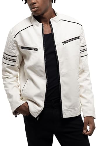 Image of X-Ray Men's Slim Fit Faux-Leather Moto Jacket with Removable Hood