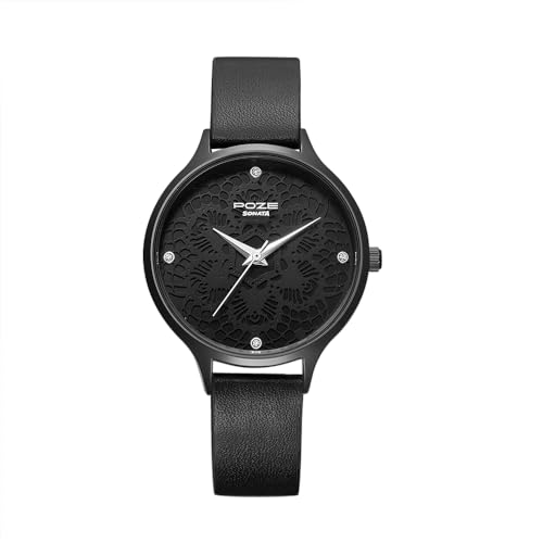 Image of Sonata Poze Quartz Analog Black Dial PU Leather Strap Watch for Women-SP80032NL01W