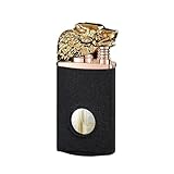 Encendedor de antorcha de butano Llama directa Llama dual Conmutable Antorcha a prueba de viento Llama ajustable recargable Encendedor de ventana visible Regalo for hombres No contiene gas butano(Blac