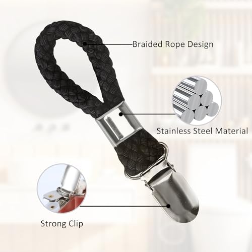 6-Pack Black Towel Holders with Cotton Rope and Rust-Resistant Metal Clips for Kitchen and Bathroom, Space-Saving Towel Hooks - Image 4