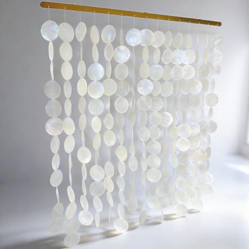 DHHOUSE 24x28 Inch Large Capiz Shell Wall Hanging Handmade Sea Shell Wall Art with Gold Rail for Home Decor