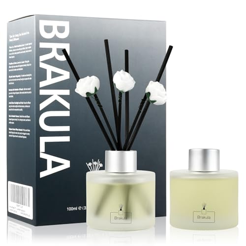 Brakula 2 Pack Reed Diffuser Set, Bamboo White Tea Scented, Home Fragrance with 14 Sticks Bathroom Decor, Reed diffusers for Home 6.76 fl oz (Bamboo White Tea)