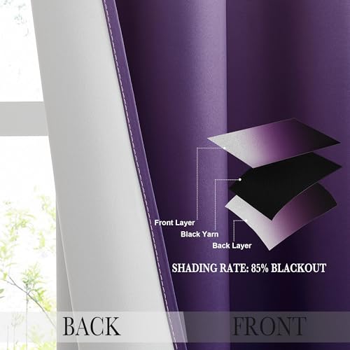 NICETOWN Room Darkening Gradient Curtains 84 inch Length for Living Room, White & Purple Ombre Privacy Curtains for Patio Office, Thermal Insulated Window Treatment Drapes, 104" Wide Total 2 Pieces - Image 4