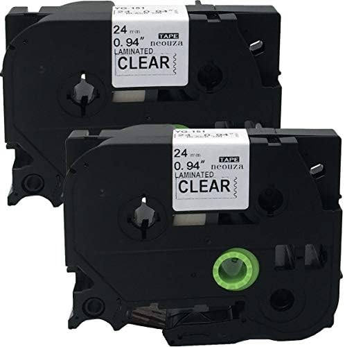 NEOUZA 2PK Compatible for Brother P-Touch Laminated TZe TZ Label Tape 24mm x 8m (TZe-151 Black on Clear)
