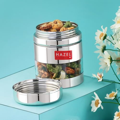 Image of HAZEL Stainless Steel See Through Transparent Container | Kitchen Air Tight Storage Dabba Container, 400 ML