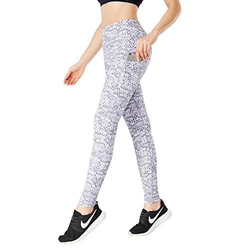 SS COLOR FISH Leggings mit hoher Taille, Leopardenmuster, Workout-Leggings mit Bauchkontrolle, Yogahose mit Taschen für Frauen - Weiß - Klein Cover