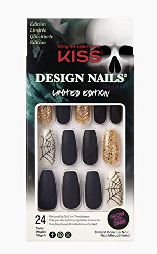 Kiss Limited Edition Halloween Design Nails - Undertaker, Long Length, Coffin Shape, 24 Glow-in-the-Dark Fake Nails